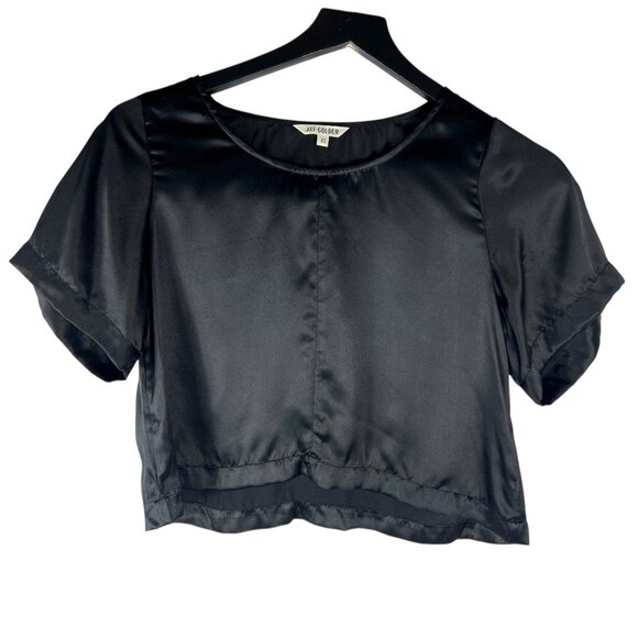 Ali Golden 100% Silk Cropped T-Shirt in Black Relaxed Fit Size XS - Picture 1 of 8